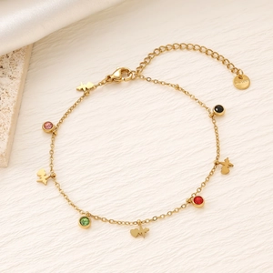 Bracciale in acciaio al titanio dorato con zirconi colorati e ciondolo a cuore