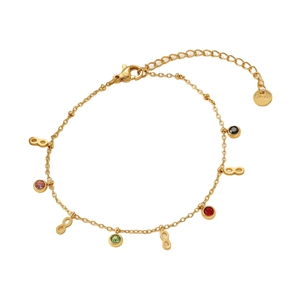 Bracciale in acciaio al titanio placcato oro 18K con simbolo infinito e zirconi colorati
