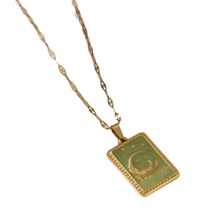 Collana con pendente tarocchi vintage in acciaio inossidabile dorato con luna e stelle