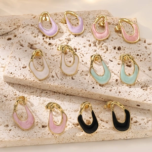 Orecchini a Bottone Irregolari in Acciaio Inossidabile 304 Donna Retro Minimalista Placcato Oro 18K Smalto Marmo Gioielli Moda