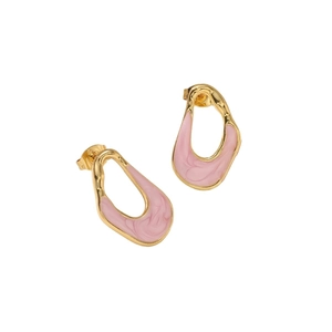 Orecchini a perno irregolari vintage in acciaio placcato oro con smalto marmo rosa