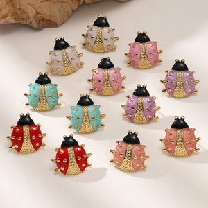 Set di 12 orecchini a forma di coccinella in smalto colorato e acciaio inossidabile 304
