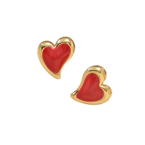 Orecchini a cuore irregolari in acciaio inossidabile 304 con smalto rosso e oro lucido