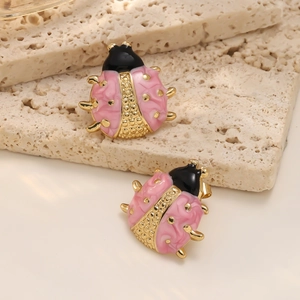 Orecchini a perno a forma di coccinella rosa in acciaio inossidabile 304 placcato