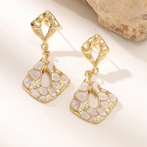 Boucles d'oreilles géométriques en acier doré 304 avec incrustation marbre