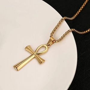 Klassieke gouden Ankh-kruis hanger ketting van roestvrij staal met een luxe box-ketting