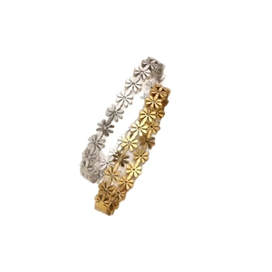 Elegant 18K gold and silver daisy flower bangles with sparkling crystals set of three