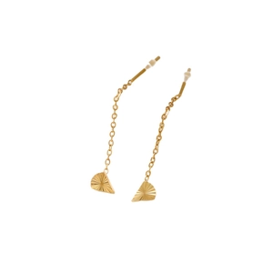 Elegant gold-tone long chain tassel earrings with fan-shaped radiant pattern pendants