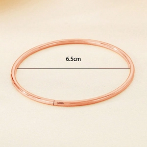 Detailed size view of 3mm rose gold stainless steel bangle with 6.5cm inner diameter