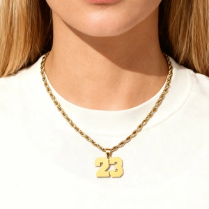 Collana con ciondolo numero 23 placcato oro 18k e catena a corda per uomo e donna