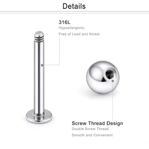 6-teiliges 316L Edelstahl Piercing-Set mit silbernen Acrylkugeln und 4-Klauen Kristall-Studs