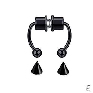Black non-pierced magnetic septum ring set with interchangeable ball and spike studs