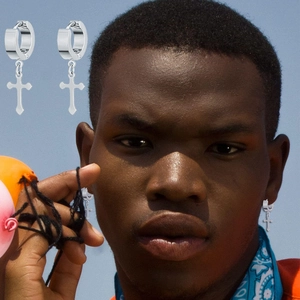 Polished stainless steel cross drop earrings set for men in streetwear style