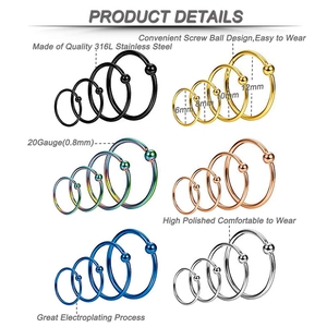 24-teiliges Nasenring-Set aus 316L Edelstahl in 6 Farben und 4 Größen für Piercings