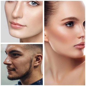 Three-style nose piercing set including double hoop, single hoop, and sparkling stud