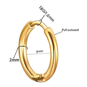 Technische Maße der goldenen 18G Edelstahl-Creole mit 8mm Innendurchmesser und Verschluss