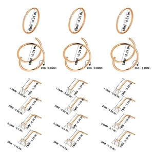 Detailed size chart of rose gold stainless steel nose rings with clear zircon stones