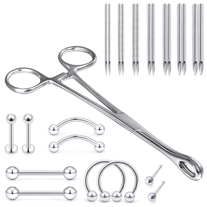 Professionele 316L Roestvrijstalen Bodypiercing Kit Met Tang Naalden Lip Neus Wenkbrauw Tong Ringen Unisex Sieraden
