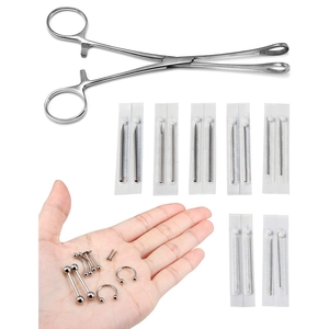 25-delige piercing set met stalen klemmen, steriele naalden en bijpassende sieraden