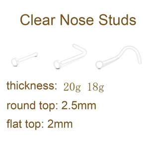 30-piece clear acrylic nose stud set featuring L-shape, screw, and straight bone designs