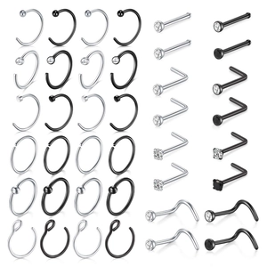 Stainless Steel Nose Rings Studs Minimalist Cubic Zirconia Body Piercing Jewelry L-Shaped C-Shape Hoop Studs For Women Men