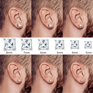 Lot de boucles d'oreilles carrées en zircone de 3mm à 8mm avec guide des tailles porté