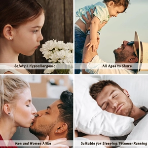 Gros plan de petites boucles d'oreilles en acier pour le sport et sûres pour dormir