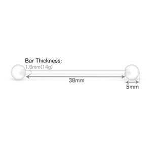 Piercing industriel en acrylique transparent 14G avec barre de 1,6mm et longueur 38mm