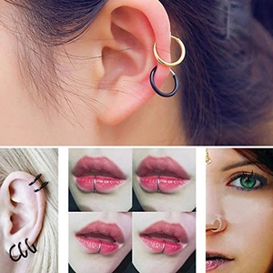 Set aus Edelstahl-Creolen in Gold Schwarz und Silber für Ohr Lippe und Nase Piercings