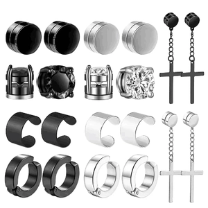Lot De Boucles D'oreilles Magnétiques En Acier Inoxydable Pour Hommes Femmes Sans Perçage Pendentif Croix Clip D'oreille Zircone Bijoux Punk