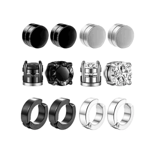 10 paires de boucles d'oreilles magnétiques en acier avec pendentifs croix noirs et argent
