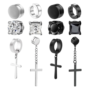 Stainless Steel Magnetic Cross Ear Clips Non Piercing Hoop Stud Earrings For Men Women Punk Goth Fashion Jewelry Accessories