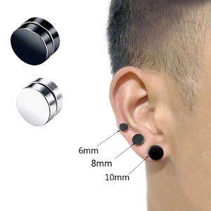 Detail of magnetic stainless steel earrings in 6mm, 8mm, 10mm sizes for non-pierced ears