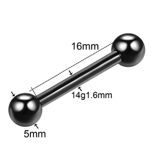 Schwarzes 14G Edelstahl Zungenpiercing Barbell mit 16mm Länge und 5mm Kugeln Set