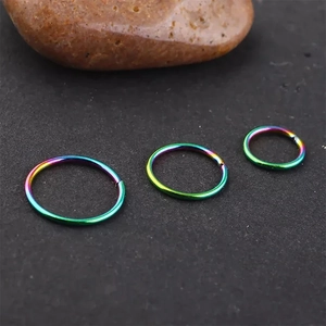 Classic iridescent stainless steel piercing hoops in three sizes for nose and ears