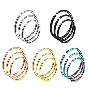 Five-piece set of triple-layer spiral stainless steel rings in assorted metallic colors
