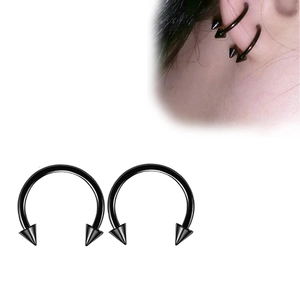 Anelli a ferro di cavallo in acciaio nero con punte coniche per piercing stile punk