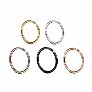 Polished stainless steel nose ring set in gold, silver, rainbow, black, and rose gold