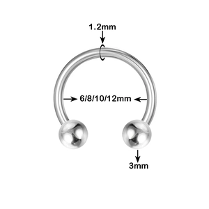 Set di 5 anelli a ferro di cavallo in acciaio inossidabile da 1,2 mm per piercing