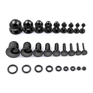 Kit di espansori per orecchie in acciaio nero 9 misure con plug a svasatura singola