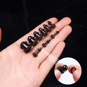Set di dilatatori per orecchie in acciaio nero con anelli in gomma in varie misure