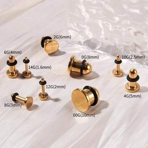 Set dettagliato di 9 dilatatori in acciaio dorato da 1,6 mm a 10 mm con anelli a O