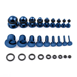 Kit dilatatore per orecchie in acciaio inossidabile blu con varie dimensioni e O-ring