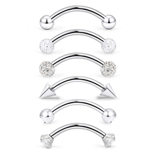 316L Stainless Steel Eyebrow Ring Zirconia Ball Cone Curved Barbell Piercing Jewelry Combination For Men Women