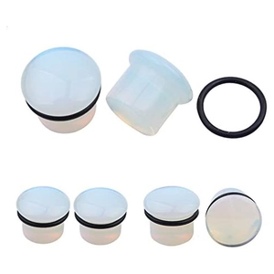 Minimalist Opalite Glass Ear Plugs Single Flare Gauges With Silicone O-Rings Body Piercing Jewelry For Men Women