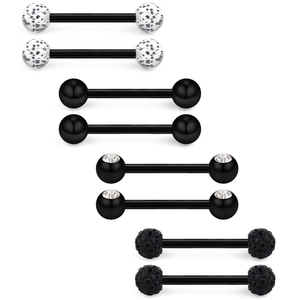 Set Piercing Lengua de Acero Inoxidable Negro Zirconia Bola Shamballa Barbell Piercing Joyería para Hombres Mujeres Body Jewelry
