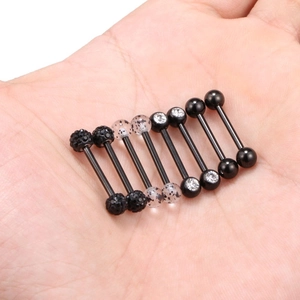 Set de 8 piercings de lengua en acero negro con diseños mate y pedrería en la palma