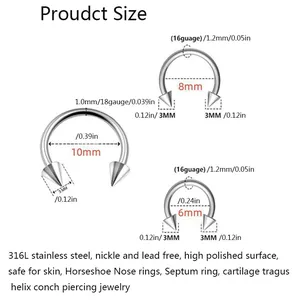 Guida alle taglie per piercing a ferro di cavallo in acciaio con diametri 6mm, 8mm e 10mm