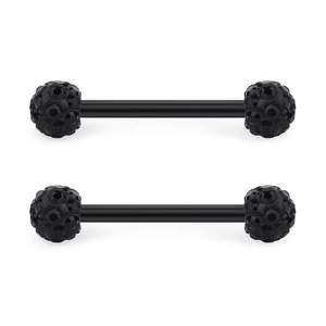 Set de 2 piercings de lengua de acero inoxidable negro con diseño de barra facetada