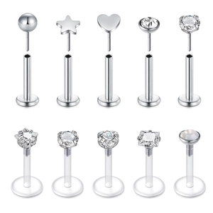 316L Stainless Steel Labret Studs Lip Piercing Jewelry With Zirconia Heart Star Pentagram Round Ball For Men Women
